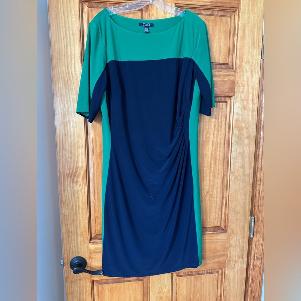 Chaps  by Ralph Lauren Green and Navy Colorblock Midi Dress